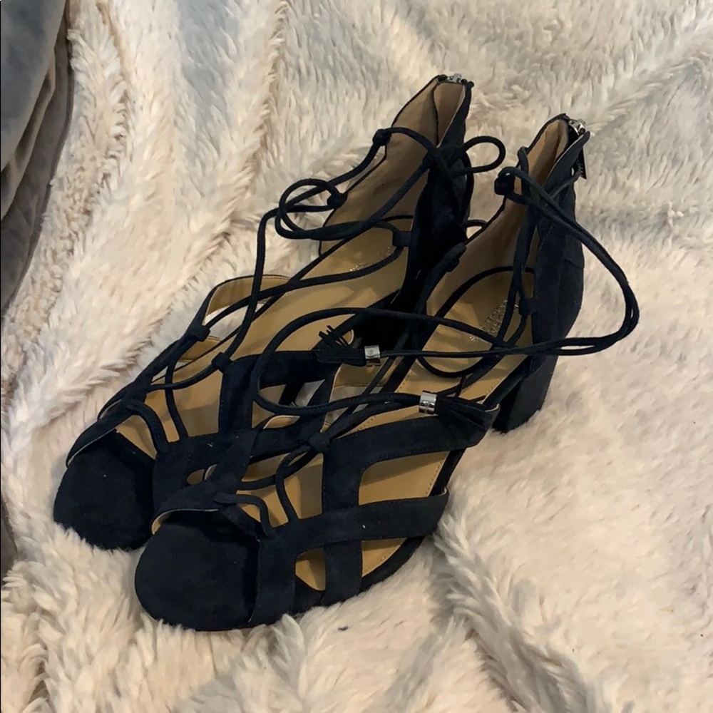 Suede lace up low heel